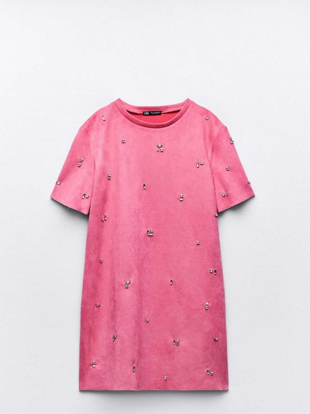Zara faux suede jeweled Shift Dress in pink